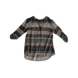 My Michelle Semi Sheer Boho Print 3/4 Sleeve Blouse Small